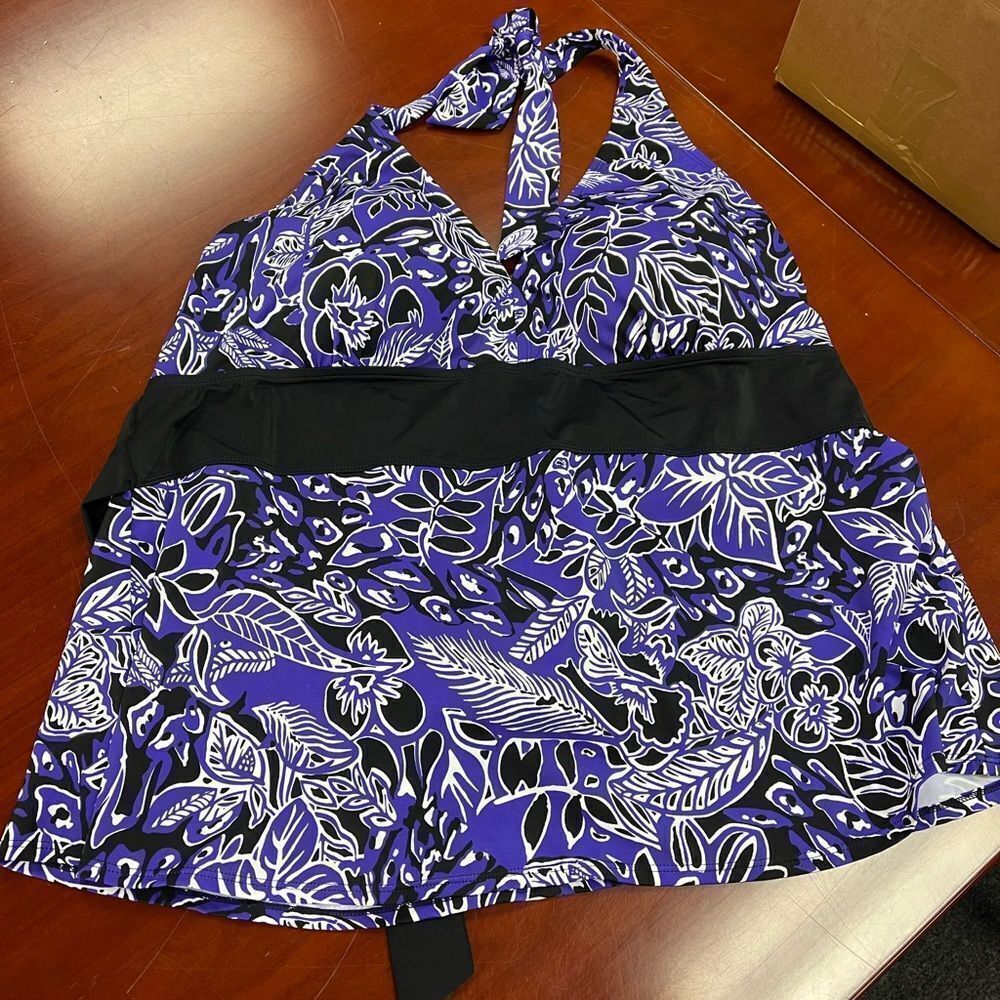 Inches Off Black & Purple Halter Tie Swim Top sz 24W NWT